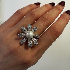 Pearl Flower Cubic Zirconia Sterling Silver Ring